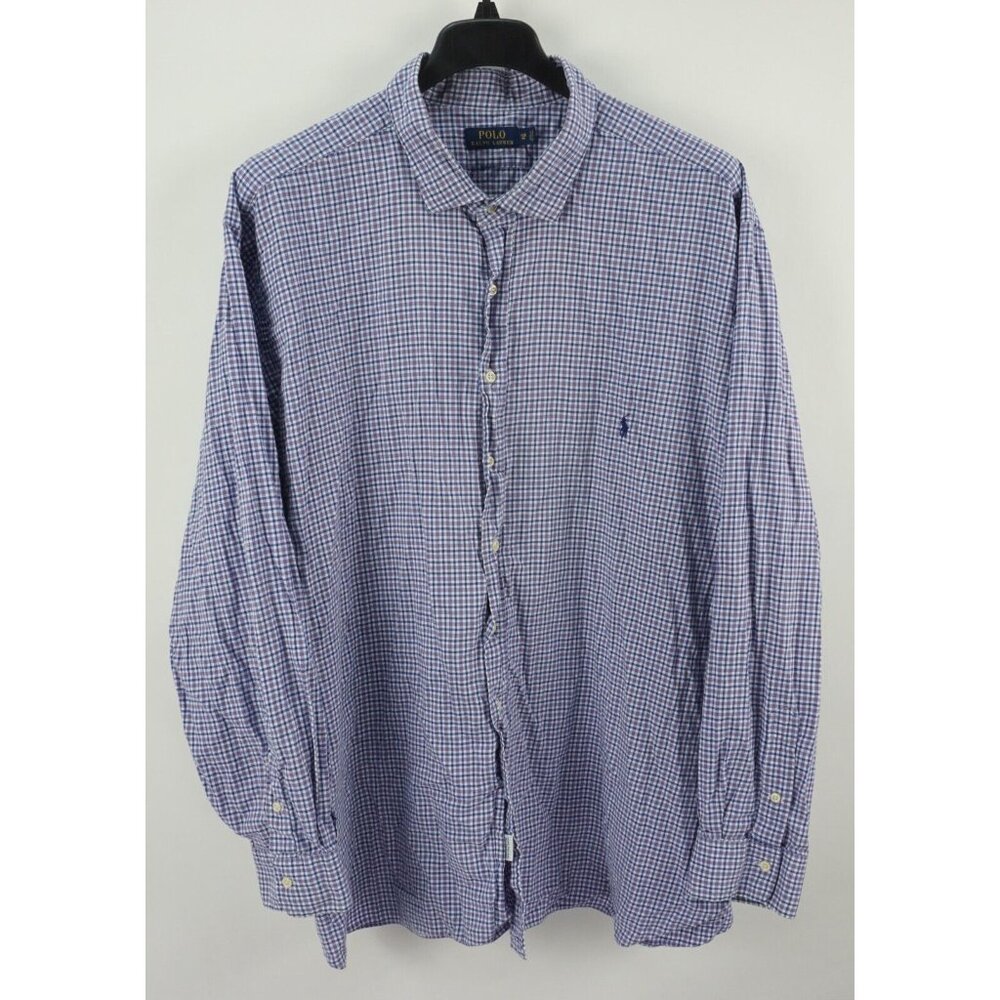 Polo Ralph Lauren Men's 5XB Blue Purple Check Brushed Twill Pony Button Up Shirt